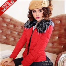 冬装正品2013韩版女装修身气质拉链款大毛领羽绒棉衣加厚棉服外套