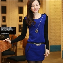 2013秋冬新款修身坎肩毛线袖打底毛呢拼接假两件女式连衣裙批发