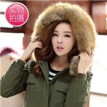 2013冬季新款军绿色大毛领棉衣中长款韩版女装外套加厚棉袄
