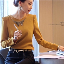 2013秋装新款韩版圆领修身长袖加厚弹力乱麻雪纺衬衫衬衣女-509#