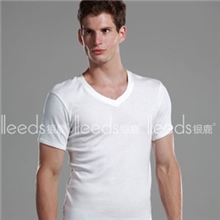 lleeds银鹿男士T恤纯棉/莱卡/氨纶V领/鸡心领纯色黑白色