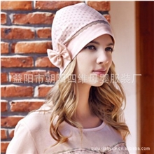 韩版蝴蝶结防头风套头帽月子帽产妇帽针织帽厂家