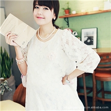 韩版孕妇装夏装新款孕妇裙子大码蕾丝镂空长裙蕾丝连衣裙