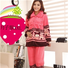批发冬加厚月子服秋冬款哺乳睡衣法兰绒哺乳衣加大孕妇睡xxl