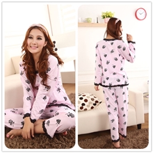 清仓淘宝热卖玫瑰三件套薄款女士睡衣纯棉长袖睡衣三件套代发