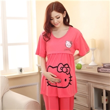 夏季新款可爱卡通短袖月子喂奶服哺乳孕妇装睡衣套装548