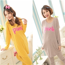 一件代发淘宝热卖长袖女睡衣棉质居家服羊棉绒波点字母套装批发