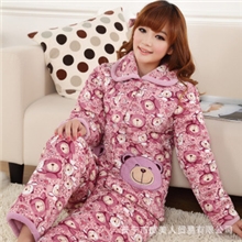 家居服批发秋款卡通加厚夹棉珊瑚绒冬季女士长袖保暖睡衣套装