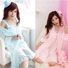 睡衣批发夏装防真丝性感睡裙可爱蕾丝公主两件套睡衣家居服205