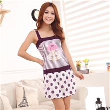 睡衣批发女式夏季新款针织纯棉条纹可爱卡通圆点吊带睡裙家居服