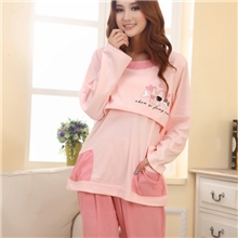 睡衣批发女式春秋季针织纯棉孕妇哺乳装卡通狗月子服套装家居服