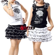 品牌童装女童蓬蓬裙韩版玫瑰花黑白套装裙子时尚+短裙5001/3283