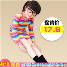 童装厂家直销外贸品牌儿童服装2013秋季新款彩虹女童连衣裙批