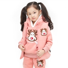 2013新冬圣诞小鹿小中童男童儿童女童装加绒加厚卫衣套装三件套