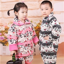 厂家批发超柔珊瑚绒法兰绒三层加厚夹棉童装睡衣儿童家居服套装