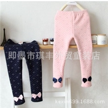 10.5外贸童装冬款女童加厚加绒蝴蝶结打底裤