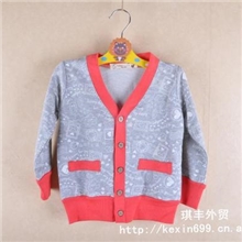 7.17秋款童装童V字领纯棉小毛圈开衫外套