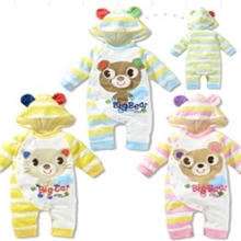 青岛产地童装2013新款彩色小熊前开戴帽造型哈衣爬服连身衣