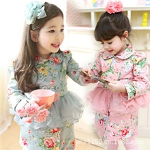 2013秋装新款韩版女童碎花风衣批发网纱全棉童外套一件代发童装