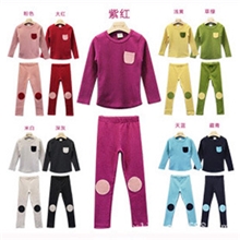 韩版童装男女童9色贴布口袋儿童家居服秋季内衣睡衣套装