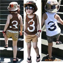 韩版童装男童纯棉3字背心套装童装夏装