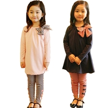 条纹宝宝套装女童蝴蝶结条纹套装9010