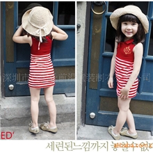 广东产地韩版童装夏款爆款精棉海军条纹无袖短裙儿童裙子