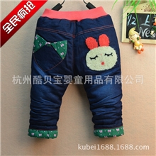 爆版可爱小兔女童牛仔裤夹棉小童牛仔裤清爽30KB18童裤批发