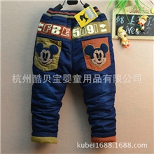 童裤批发92KB06可爱米奇头中大童棉裤夹棉加厚冬儿童牛仔裤