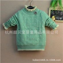特价童装批发3326纯棉花边领女童毛衣秋款加厚童打底毛衣