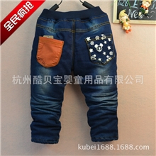 童裤批发28KB55可爱米奇头儿童牛仔裤夹棉加厚童装牛仔裤