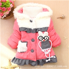 韩版童装可爱带眼镜小兔毛毛拼接女童棉衣童外套童装批发