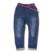 2013年秋季新款女童碎花翻边牛仔裤儿童牛仔长裤批发送腰带