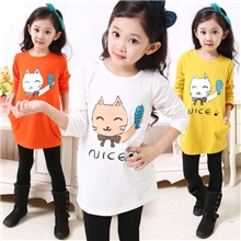 毛毛虫大童女童2013童秋装潮韩版童装小猫咪长款T恤长袖打底衫