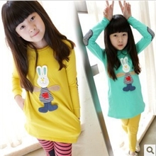 毛毛虫秋装新品童装韩版女童卡通小兔儿童长款T恤大童打底衫上衣