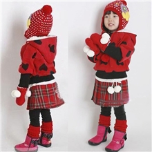 爆款童装女童2013冬装喜气洋洋三件套装外套裙子打底裤一件代发