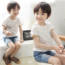 夏装新款童t恤批发厂家直销男童女童骷髅头点点拼色纯棉短袖t恤