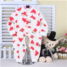 汇爱宝贝货号3046-3全棉长袖平角哈圆点红色图案婴儿爬服批发