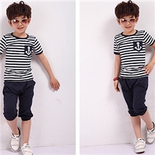 2013韩版爆版夏季童套装男童女童条纹套装海军风休闲运动套装