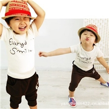 2013夏款套装韩版童装批发儿童短袖7分裤哈伦裤套装耳机套装