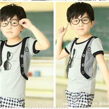 童装批发2013夏装韩版儿童眼镜童套装假2件套短袖+裤子童装