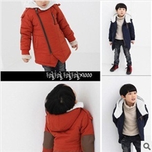 韩版长袖连帽童棉衣加厚版斜拉链男童棉衣棉服童装批发