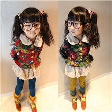 酷童小屋2013冬新款韩版女童裙加绒花朵毛领碎花裙童装批发