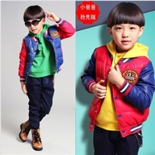 爆款小爸爸同款儿童棉衣拼色款新款童棉衣加厚童装秋冬外套批发