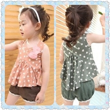 13新款童装批发女童波点无袖不规则裙+灯笼短裤韩版童装套装