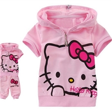 儿童套装hellokitty套装夏款毛圈短袖套装外贸原单品牌童装