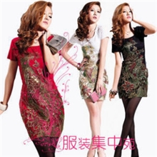 夏季高档女装凤凰图案绣花精美显瘦短袖连衣裙刺绣连衣裙