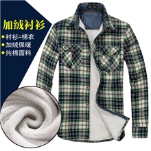 骆家秋冬新款男装羊羔绒格子保暖衬衫男式磨毛加绒加厚长袖衬衣