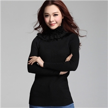 秋冬新款韩版修身兔毛蕾丝高领长袖针织打底衫女显瘦针织衫毛衣