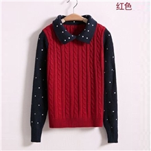 2013春装新款日系波点毛衣OL复古翻领打底衫女士针织衫批发